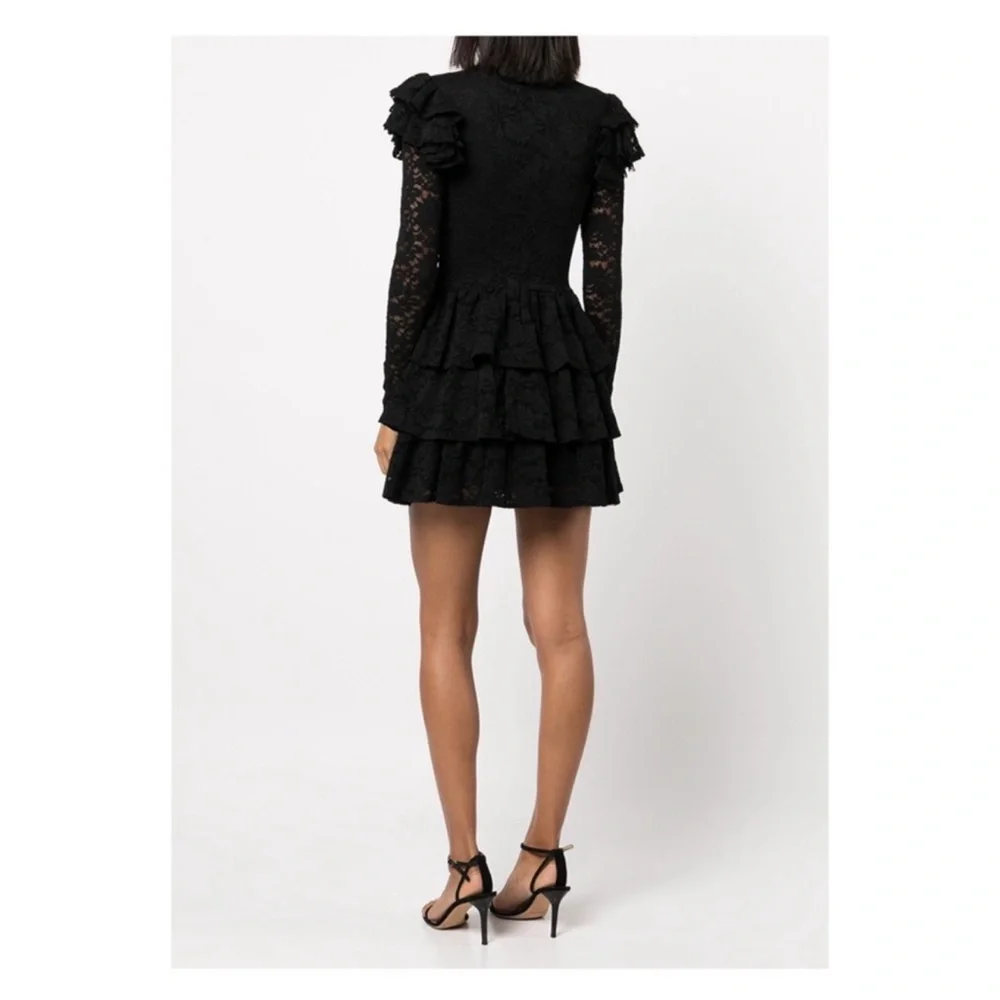 New! Caroline Constas Emily Lace Ruffle Mini Dress Long Sleeve in Black - Picture 7 of 12